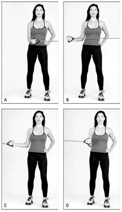 Рис. 8. Вращение рук со жгутом наружу. На протяжении обоих упражнений удерживайте локоть в одном положении