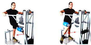 Раскачивание ноги от себя на тренажере