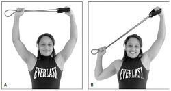 Рис. 5. Тяга на широчайшие с эспандером. Удерживая левую руку неподвижно, сгибайте правый локоть вниз и в сторону, словно собираетесь выстрелить вверх из лука