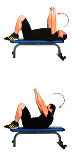 Прямое скручивание на скамье с гантелями