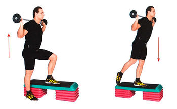 Выпад на высокий степ со штангой