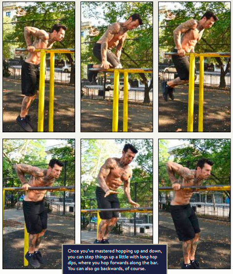 Жим с прыжками на брусьях