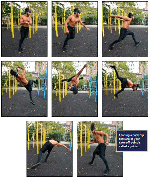 Если, выполняя сальто назад, приземлиться дальше точки отрыва, трюк будет называться сальто с продвижением вперед