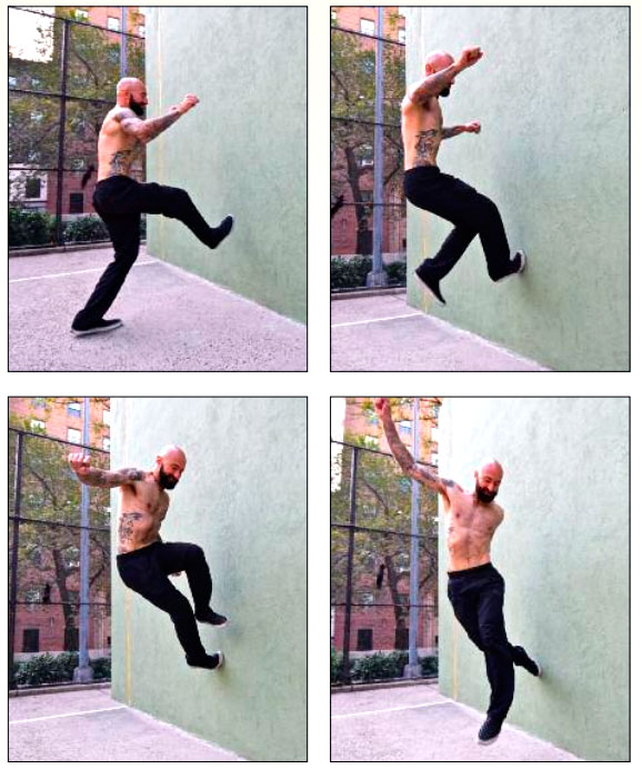 Прыжки через ногу с упором в стену