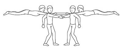 Рис. 12. Особое внимание следует обратить на упражнения, в которых атлеты должны «раскрутить» своих партнеров, удерживающихся за их шею, до горизонтального положения