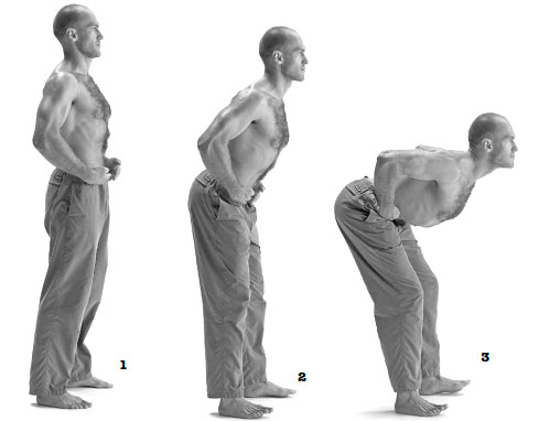 Наклон. Дэн Джон попросил бы приподнять пальцы ног, дабы убедиться, что весь вес приходится на пятки