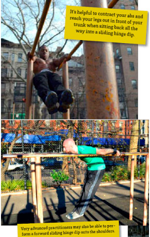 Скользящие отжимания на брусьях