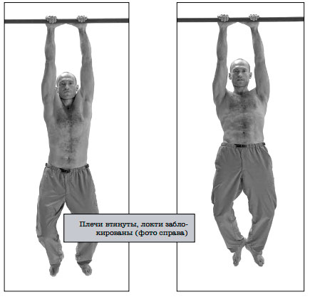 Плечи втянуты, локти заблокированы (фото справа)
