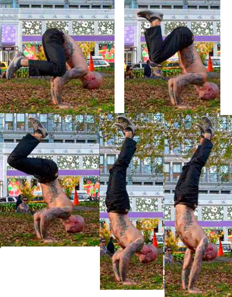 Жим с переходом в стойку на руках. Из стойки «жаба» попытайтесь вытолкнуть корпус вверх, выпрямляя ноги и одновременно выполняя жим плечами и руками