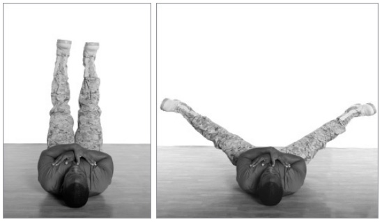 Сведение и разведение поднятых ног лежа на спине