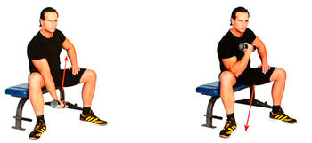 Подъем гантели с упором на бедро