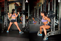 Приседания с широкой постановкой ног в тренажере Смитта