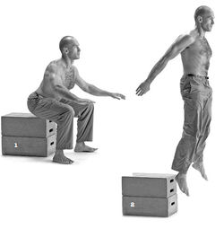 Махи. Уровень 2: приседание на ящик с прыжком вверх