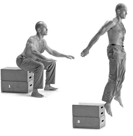 Махи. Уровень 2: приседание на ящик с прыжком вверх